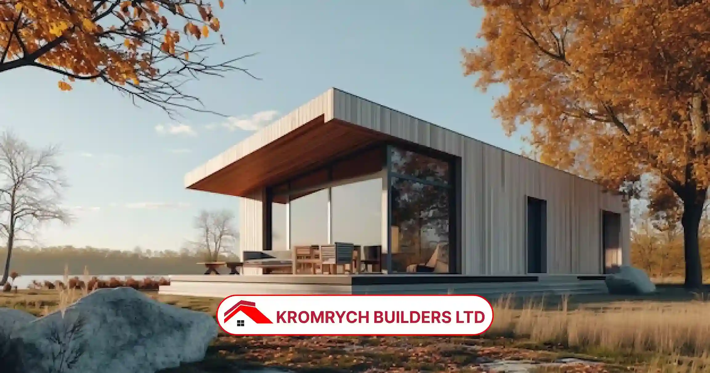 Modern modular home extension built in natural surroundings, showcasing energy-efficient and cost-effective design by Kromrych Builders.