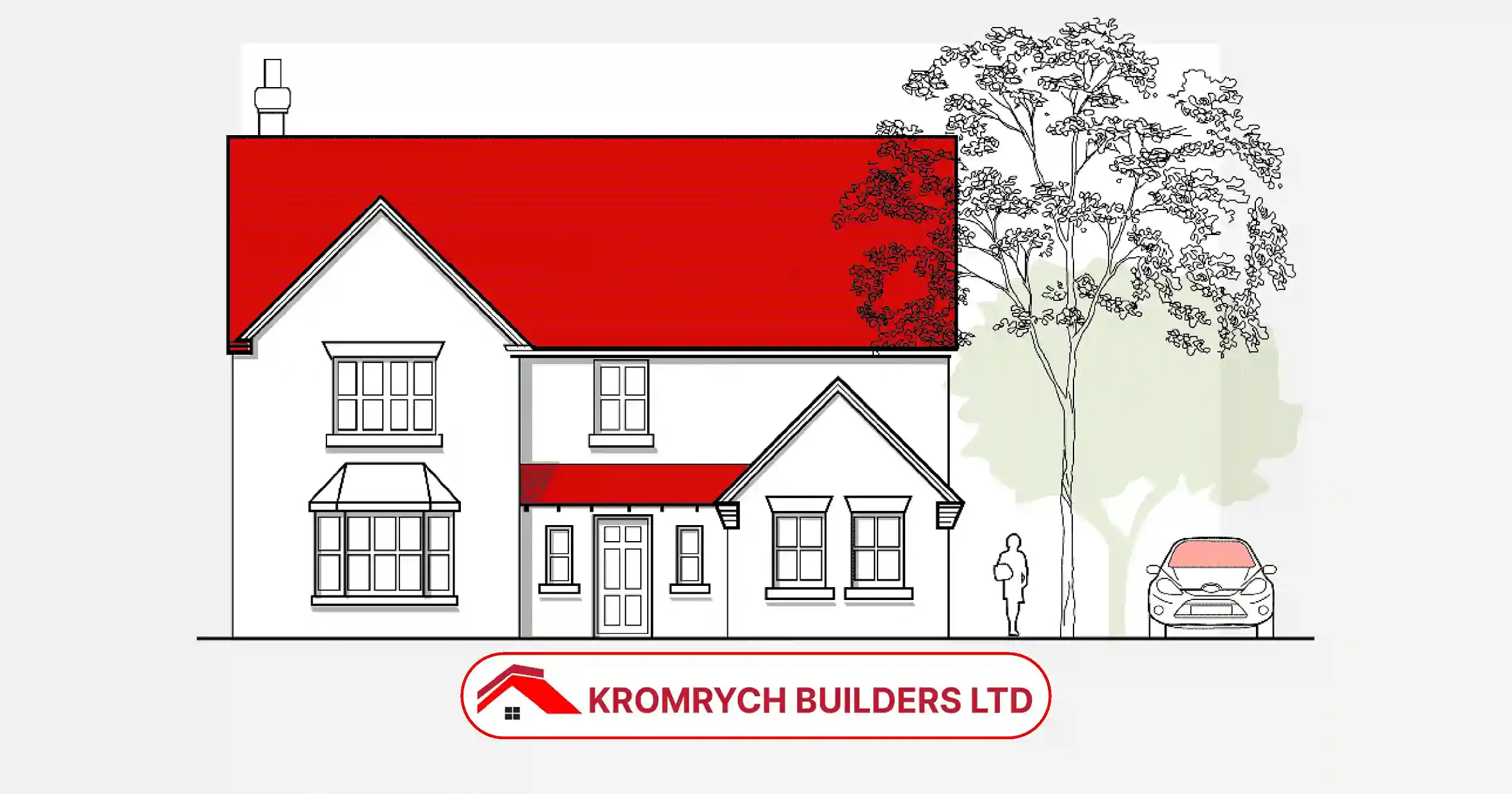 Illustration of a potential house extension by Kromrych Builders Ltd with red roof highlights! Discover if planning permission is really needed!