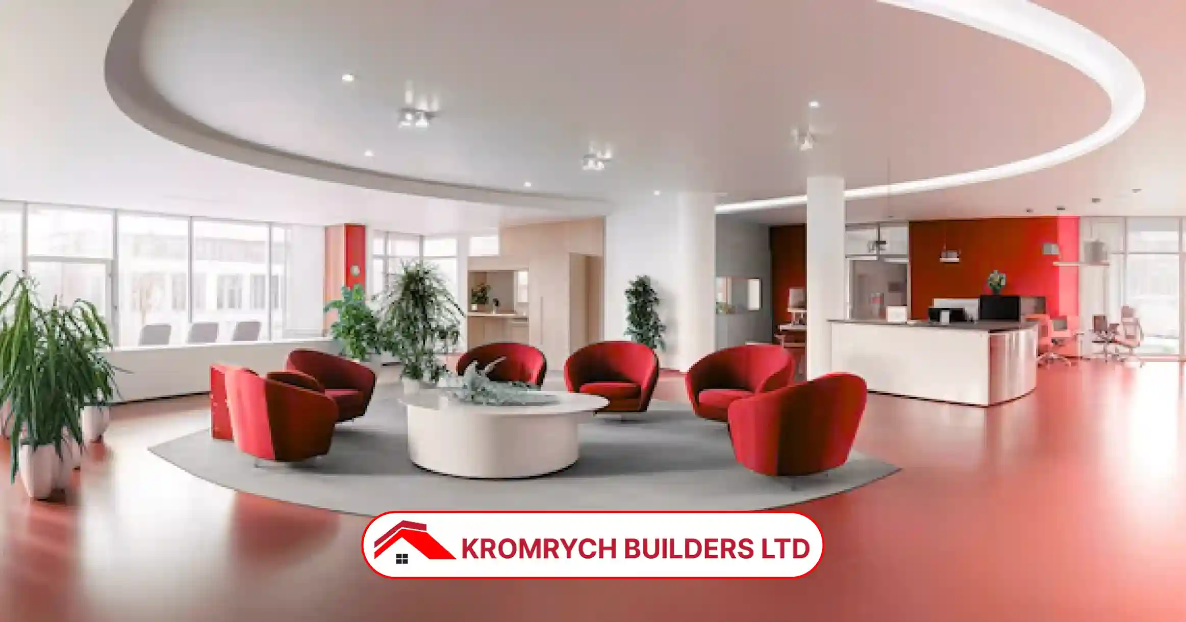 Stunning modern office reception area redesigned by Kromrych Builders — discover 5 powerful steps to plan your office refurbishment right.